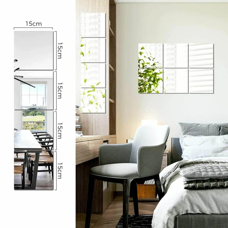 Samolepiace zrkadlové nálepky – štvorce 15 × 15 cm (16 ks)