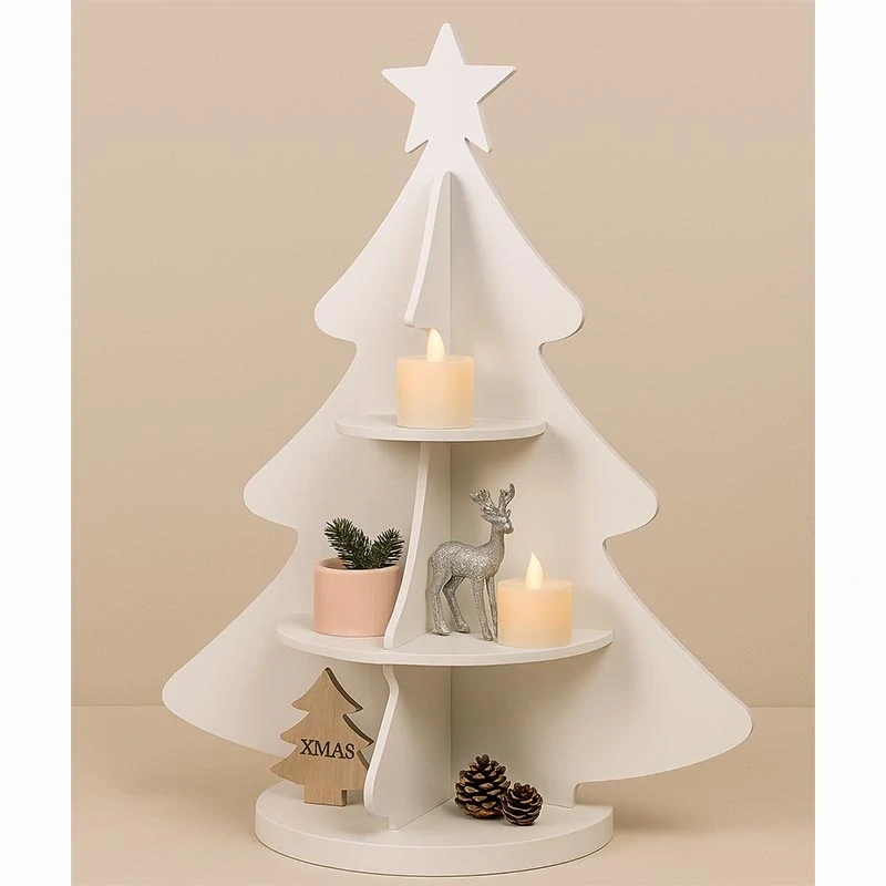 Drevený vianočný stromček na dekorácie – biely, 36 × 36 × 60 cm
