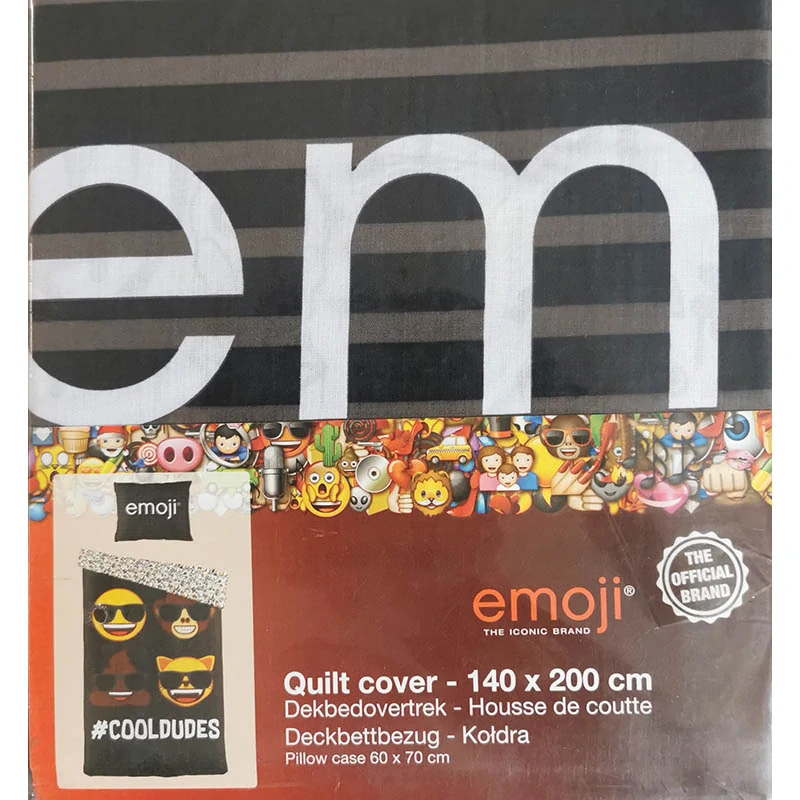 Posteľná bielizeň Emoji #CoolDudes – 140 × 200 cm + 60 × 70 cm, čierna