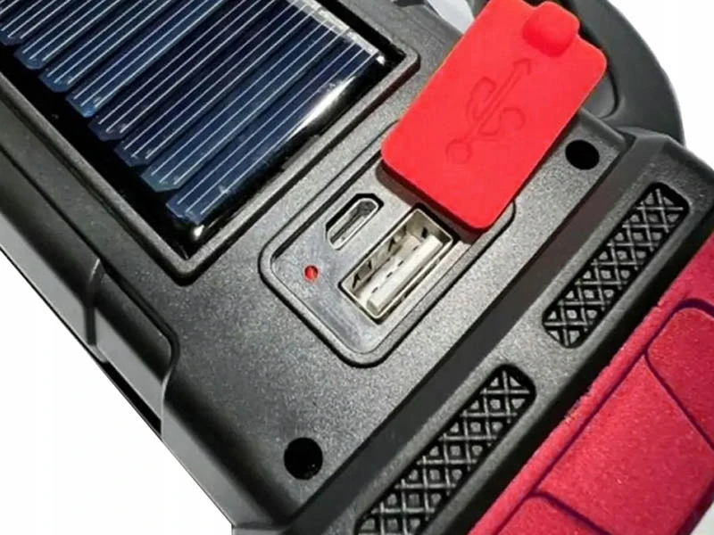 Solárna prenosná LED lampa s powerbankou červená