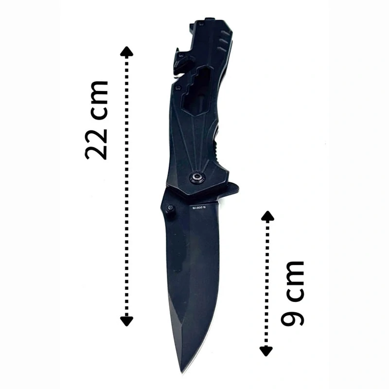 Skladací viacúčelový nôž z ocele 440C – čierny, 22 cm