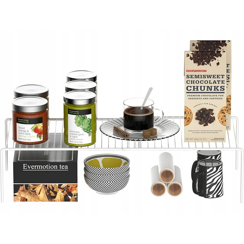 Kovová kuchynská polica s nastaviteľnou šírkou 14 x 24 x 32-55 cm biela