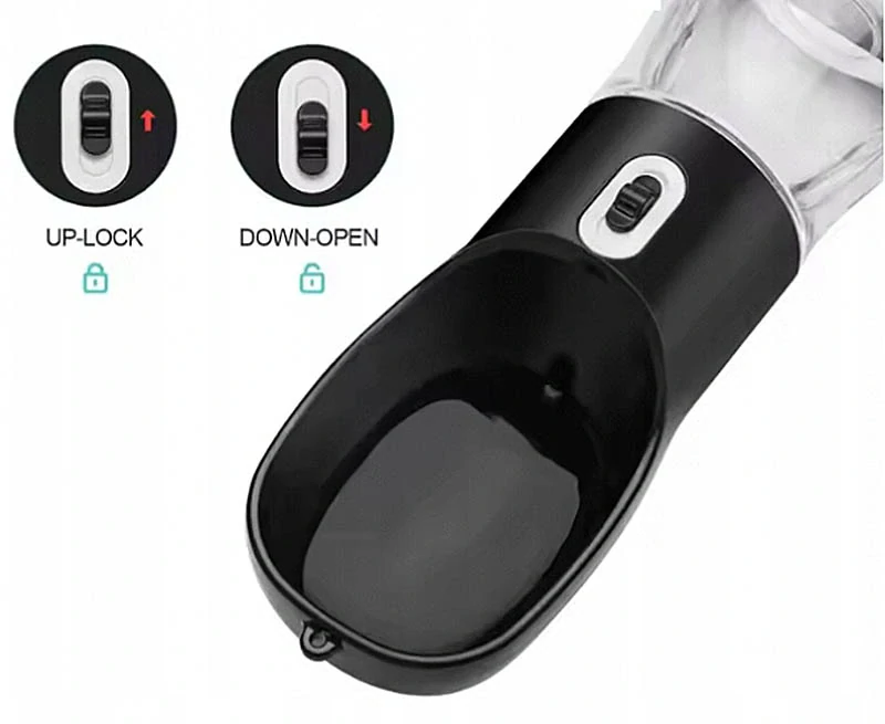 Turistická fľaša pre psa 3v1 – napájačka, miska a zásobník na krmivo