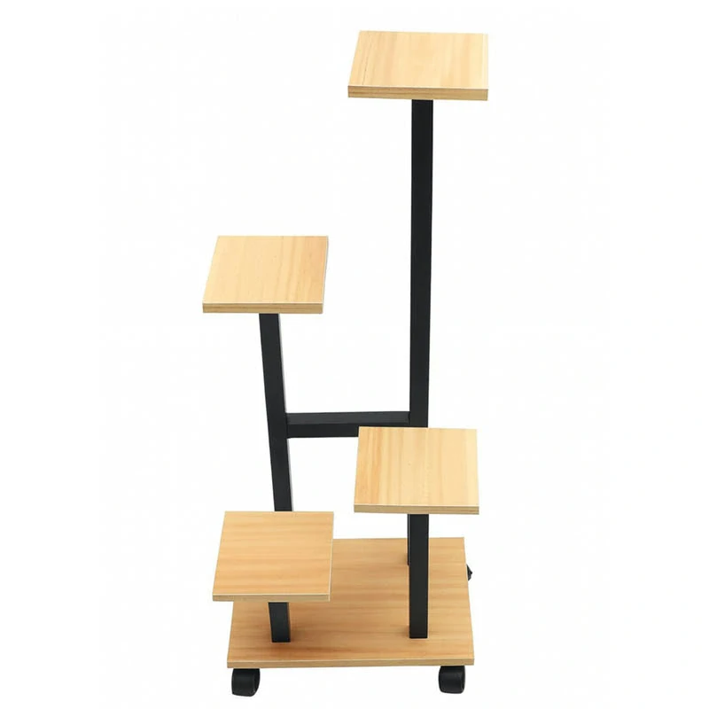 Kovový stojan na kolieskach na 4 kvetináče 86cm čierny