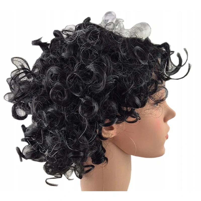 Dvojfarebná karnevalová parochňa čierno-biela kučeravá – syntetická, dĺžka 15–20 cm