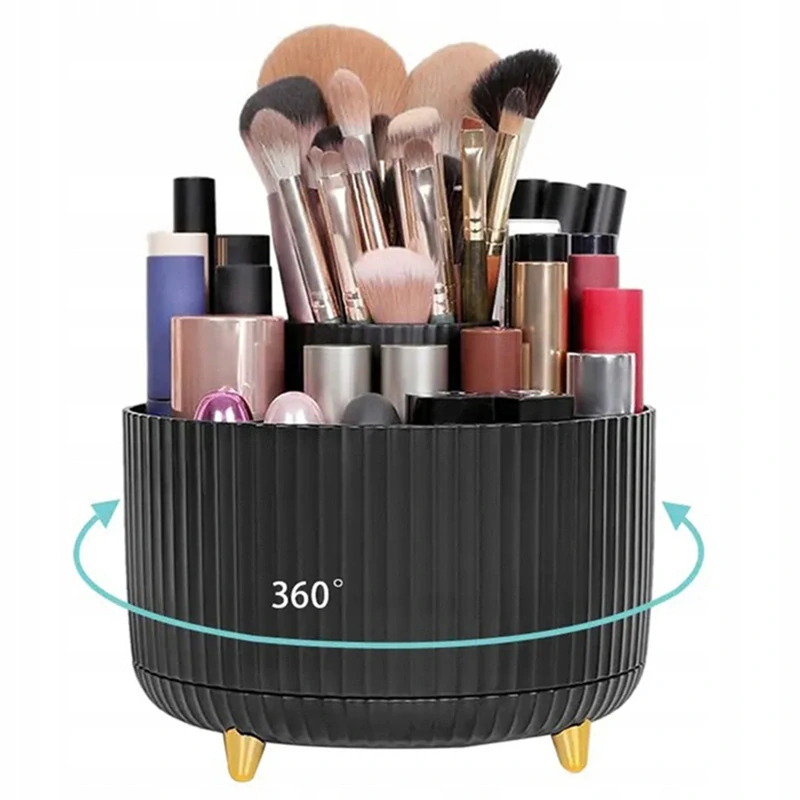 Otočný organizér na kozmetiku a štetce 14 cm čierny