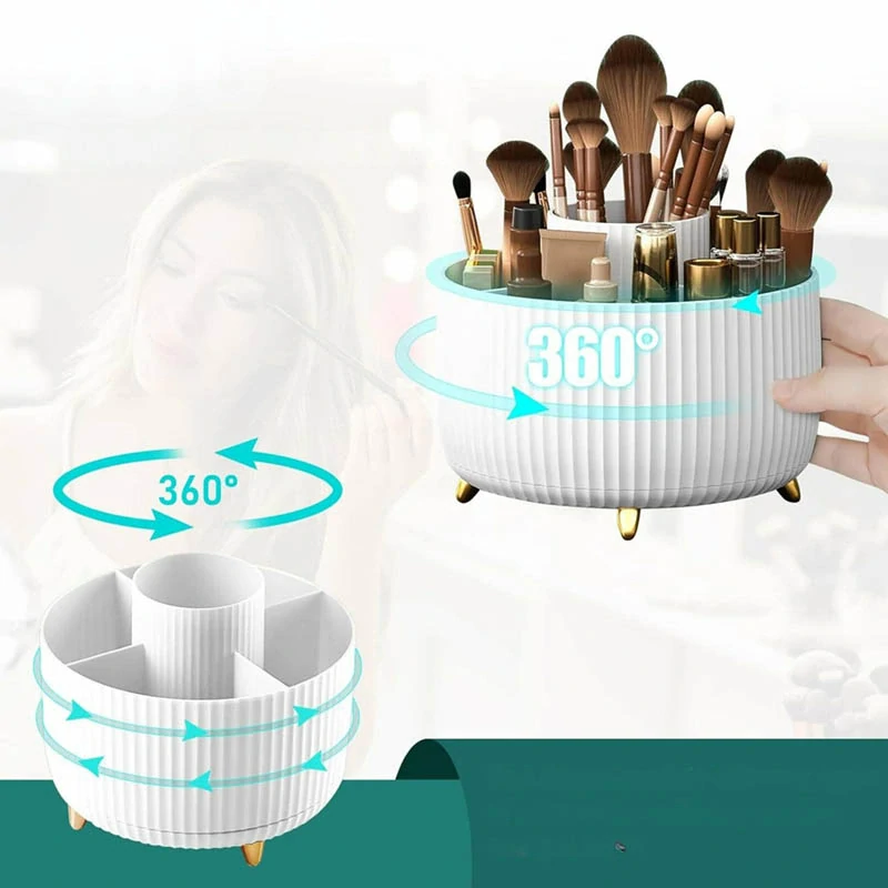 Otočný organizér na kozmetiku a štetce 14 cm biely