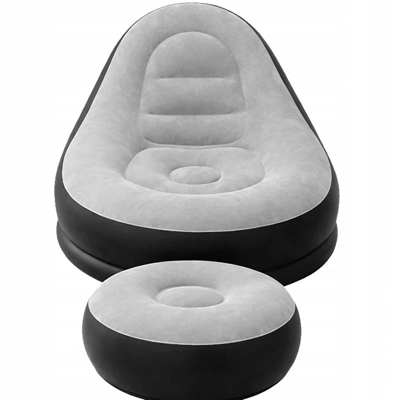 Nafukovacie záhradné kreslo s podnožkou sivé