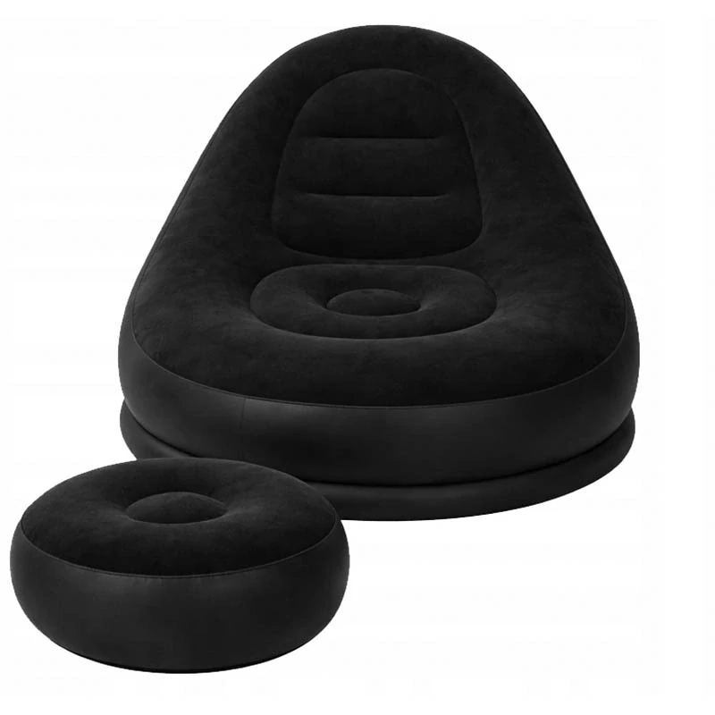 Nafukovacie záhradné kreslo s podnožkou čierne