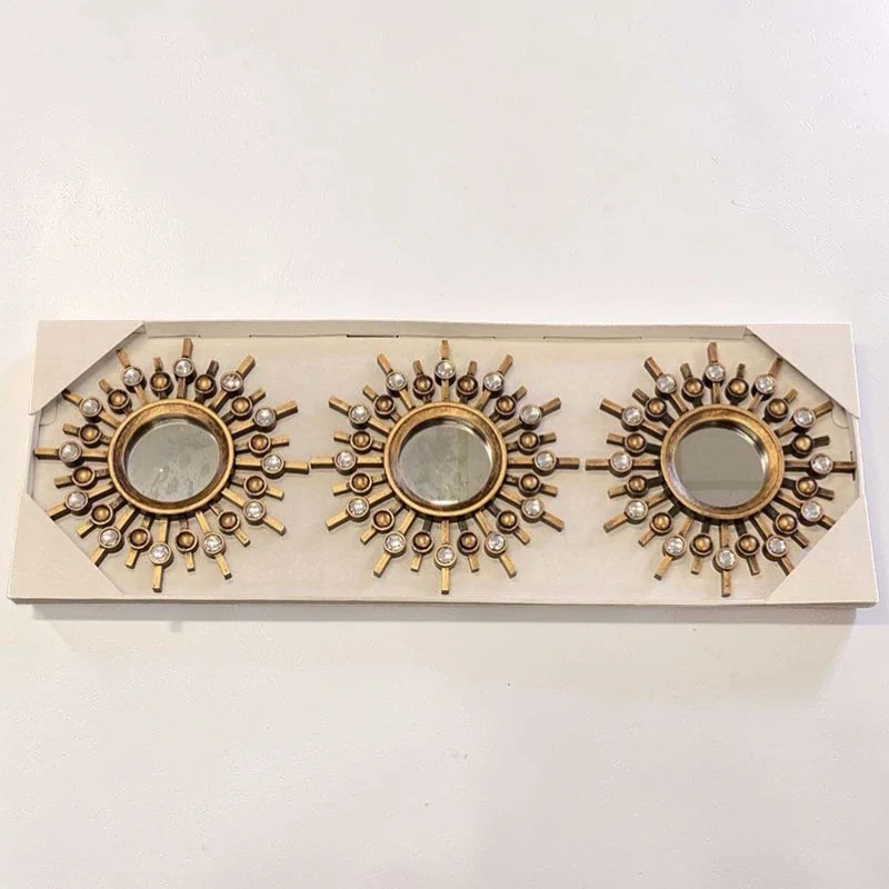 Sada 3 okrúhlych nástenných zrkadiel bronzovej farby s dekoratívnymi kameňmi