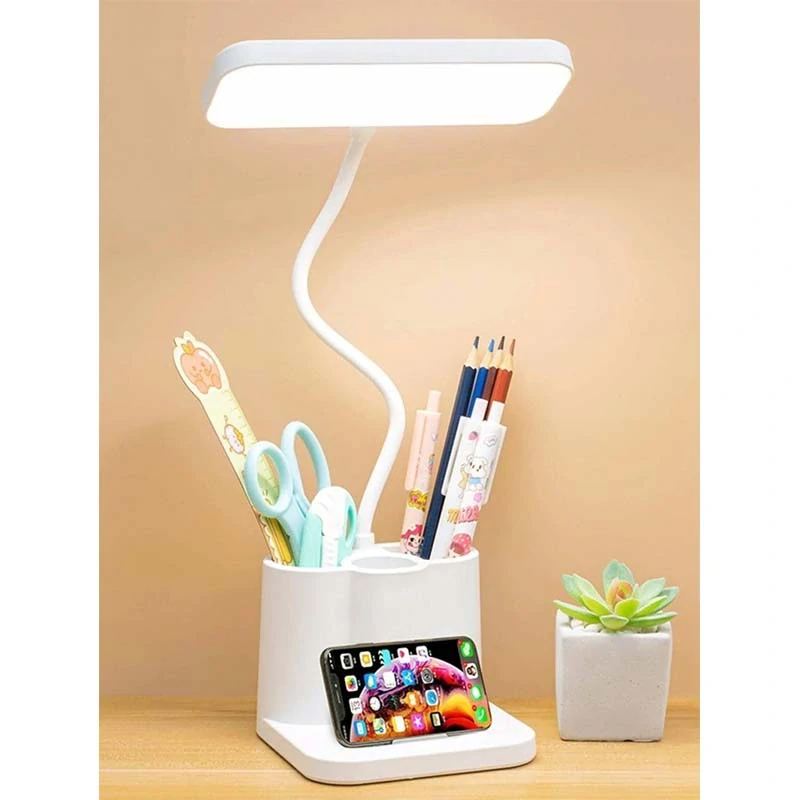 LED stolová lampa s organizérom a držiakom na telefón