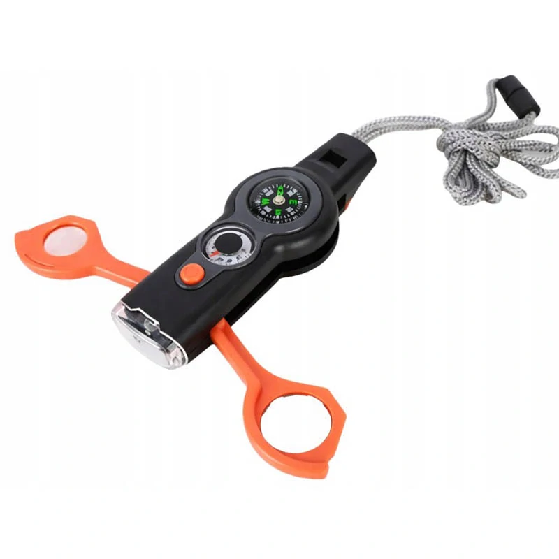 Píšťalka s kompasom, baterkou, lupou, zrkadlom a teplomerom