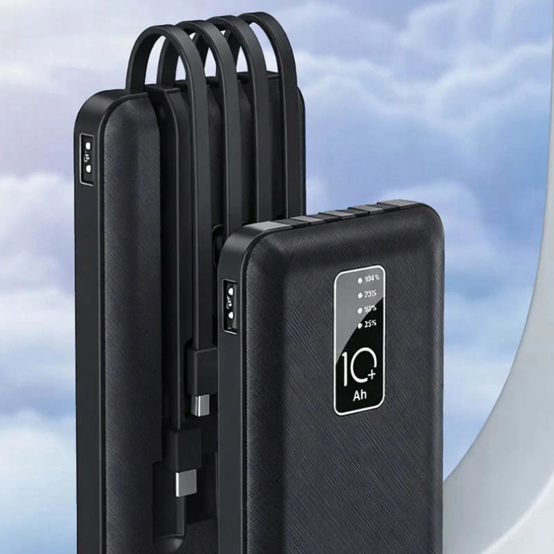 Powerbanka 10000 mAh s integrovanými káblami čierna