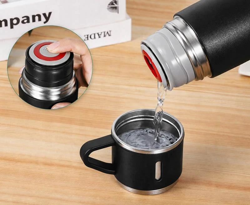 Termoska 400 ml s 3 pohármi čierna