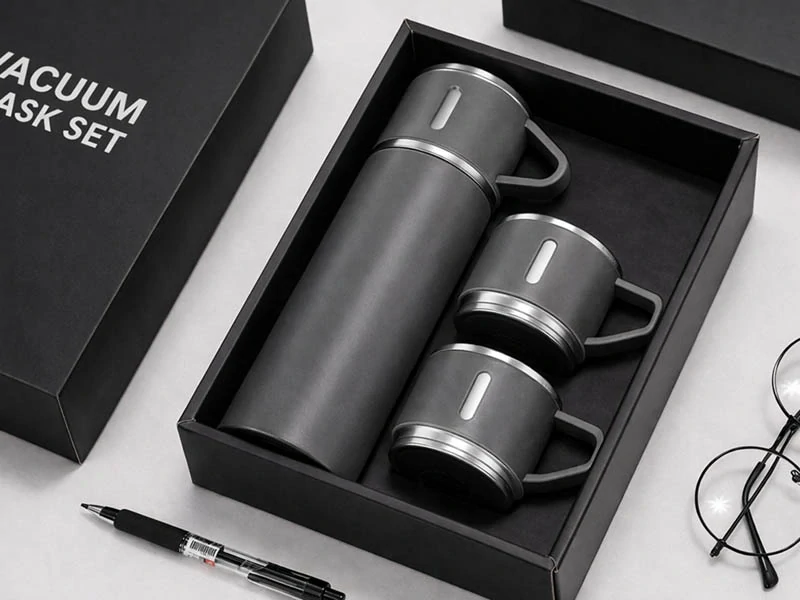 Termoska 400 ml s 3 pohármi sivá