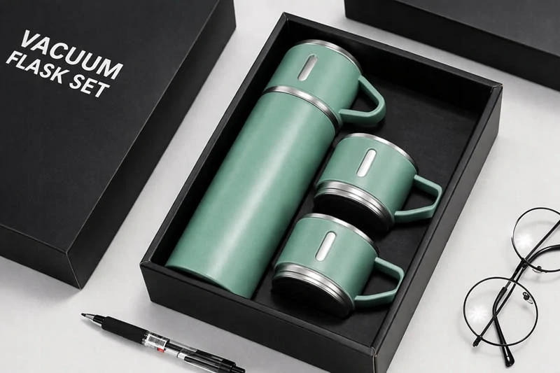 Termoska 400 ml s 3 pohármi zelená