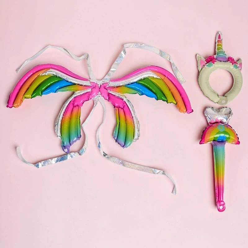 Sada kostýmu z fóliového balóna s krídlami, diadémom a palicou