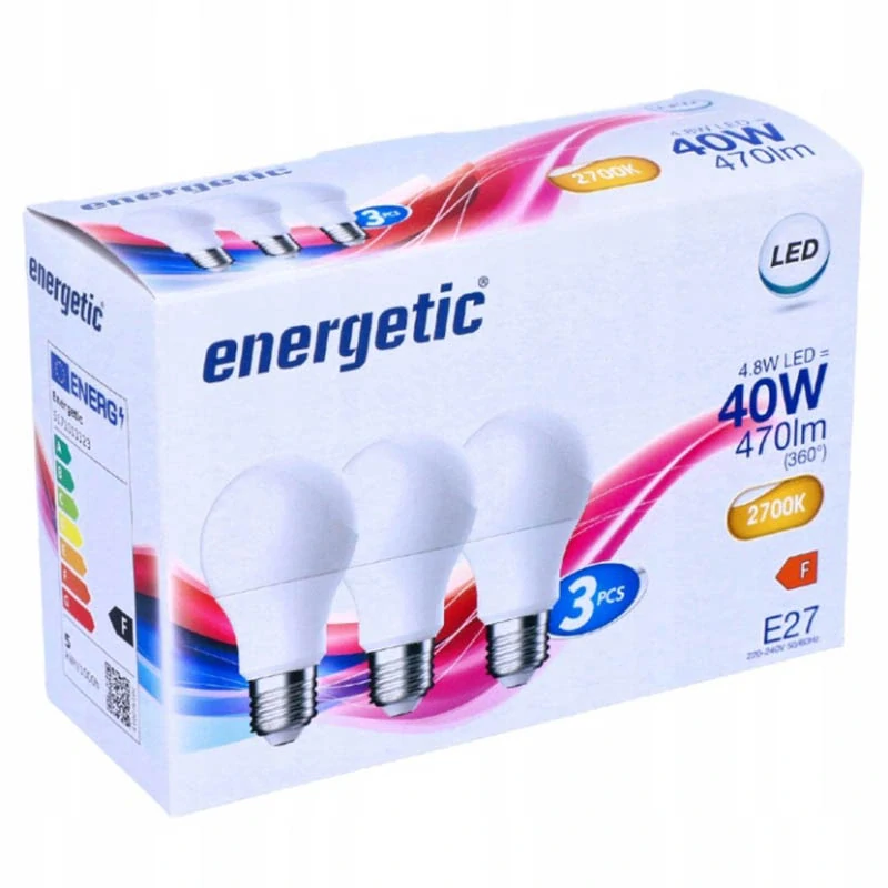 LED žiarovky Energetic E27 3 ks 470 lm teplá biela