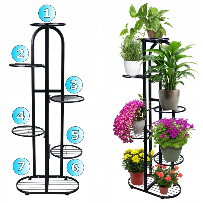 Kovový stojan na kvety 7 kvetináčov 107 cm čierny