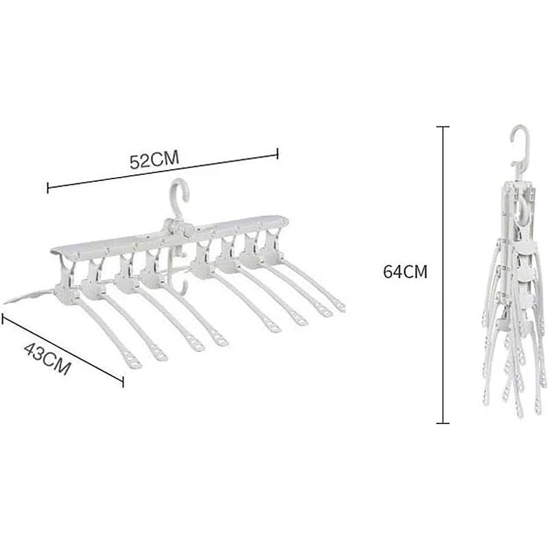 Multifunkčný skladací vešiak na oblečenie s otočným hákom a 8 ramenami