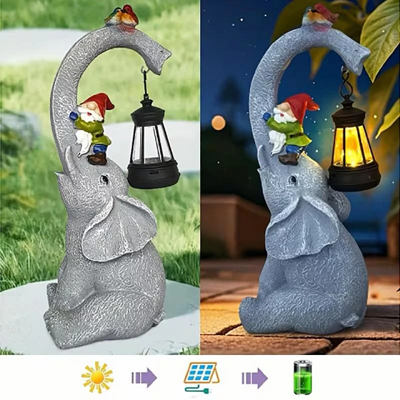 Solárna záhradná lampa Slon s lampášom