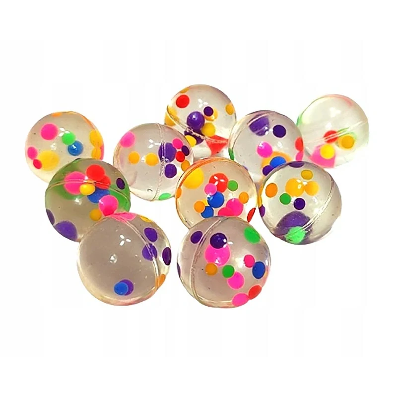 Kaučukové skákacie loptičky s farebnými guličkami – sada 10 ks