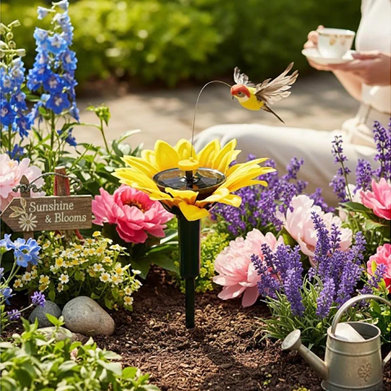 Solárna záhradná dekorácia kolibrík na slnečnici