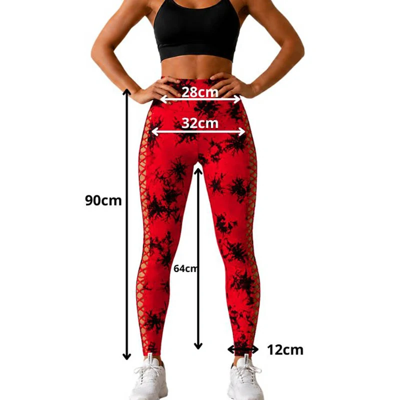 Dámske legíny push up mramorový vzor S/M červené