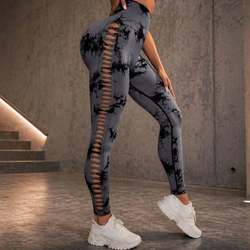 Dámske legíny push up mramorový vzor S/M sivé