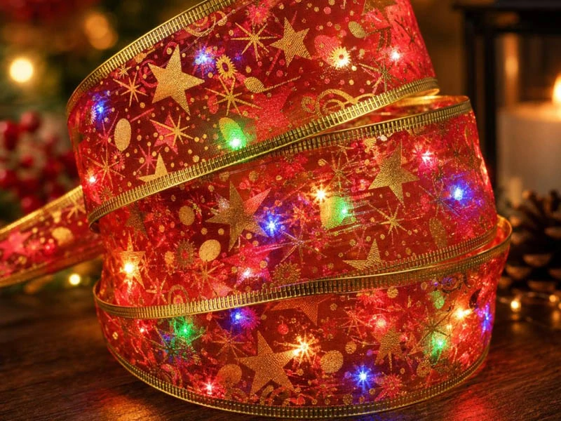 Vianočná LED stuha na stromček 4 m červená