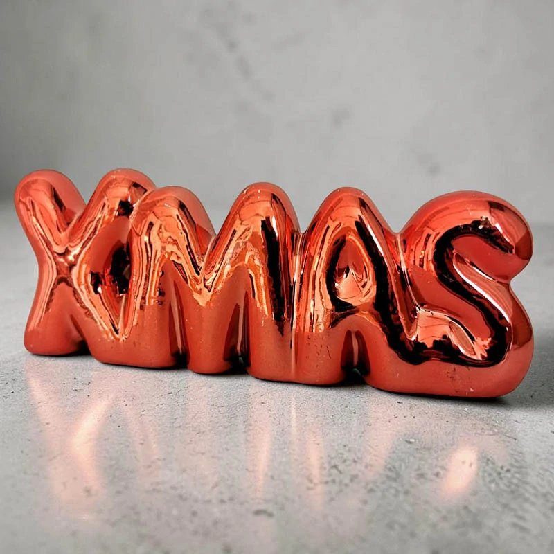 Vianočná dekorácia XMAS – keramický nápis s metalickým efektom