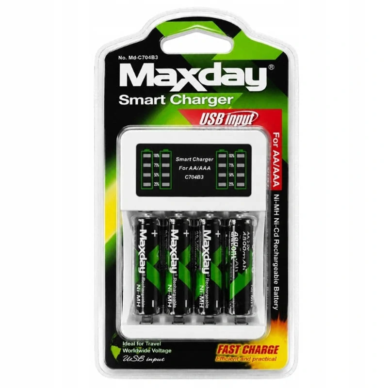 Nabíjačka na AA a AAA batérie Maxday C704B3 + 4ks AA batérií
