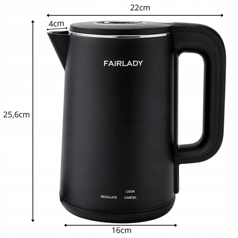 Inteligentná rýchlovarná kanvica s reguláciou teploty Fairlady 1,9 l 1500 W čierna