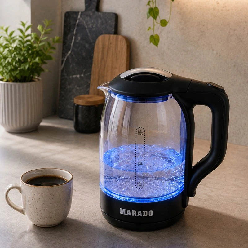 Rýchlovarná kanvica sklenená Marado 2 l 1500 W s LED podsvietením čierna