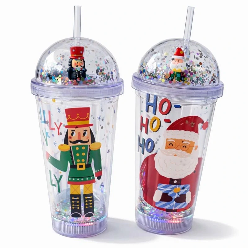 Vianočný LED pohár so slamkou – motív Santa Claus