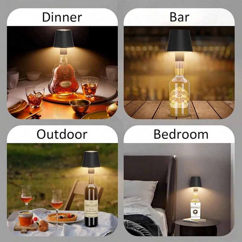 LED lampa na fľašu – bezdrôtové tienidlo s USB nabíjaním, 3 farby svetla, IP44