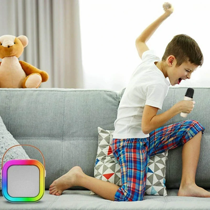 Prenosný karaoke set s Bluetooth reproduktorom a 2 mikrofónmi modrý