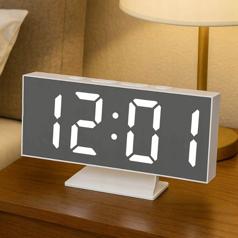 Digitálny LED budík so zrkadlovým displejom a teplomerom