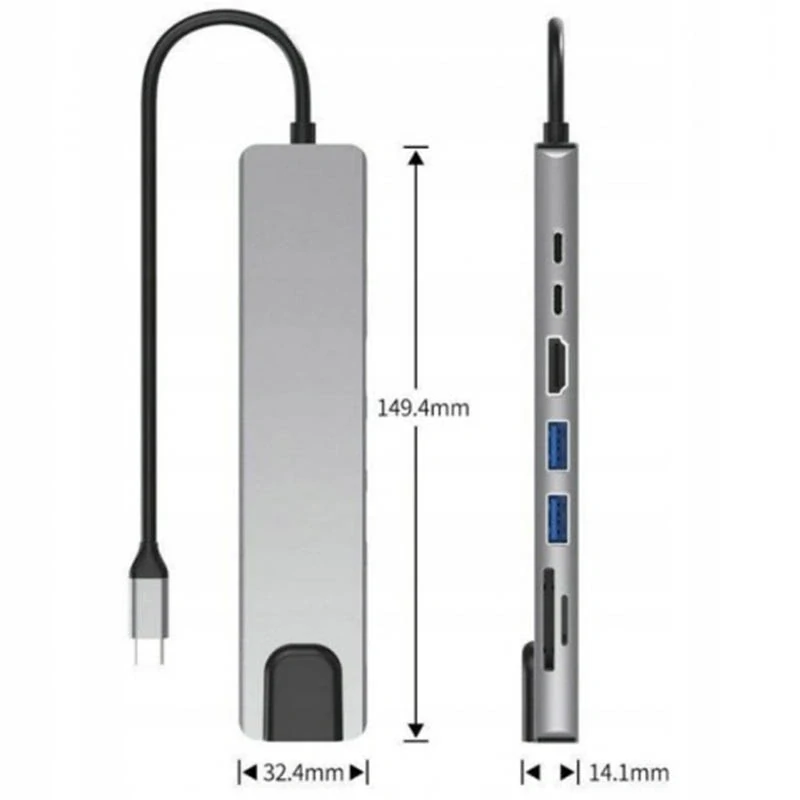 USB-C HUB 8 v 1 s HDMI, USB 3.0, LAN, SD a microSD