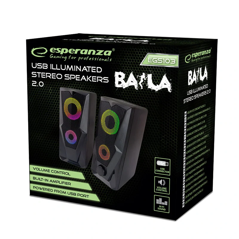 Počítačové reproduktory Esperanza BAILA 2.0 s LED RAINBOW podsvietením