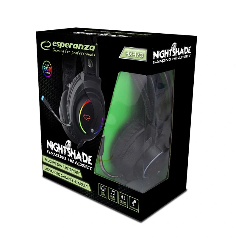 Herné slúchadlá Esperanza NIGHTSHADE s mikrofónom a RGB podsvietením
