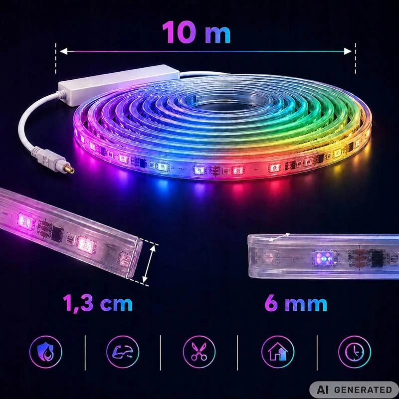 RGB LED neónový pás 10 m s Bluetooth, aplikáciou a diaľkovým ovládaním