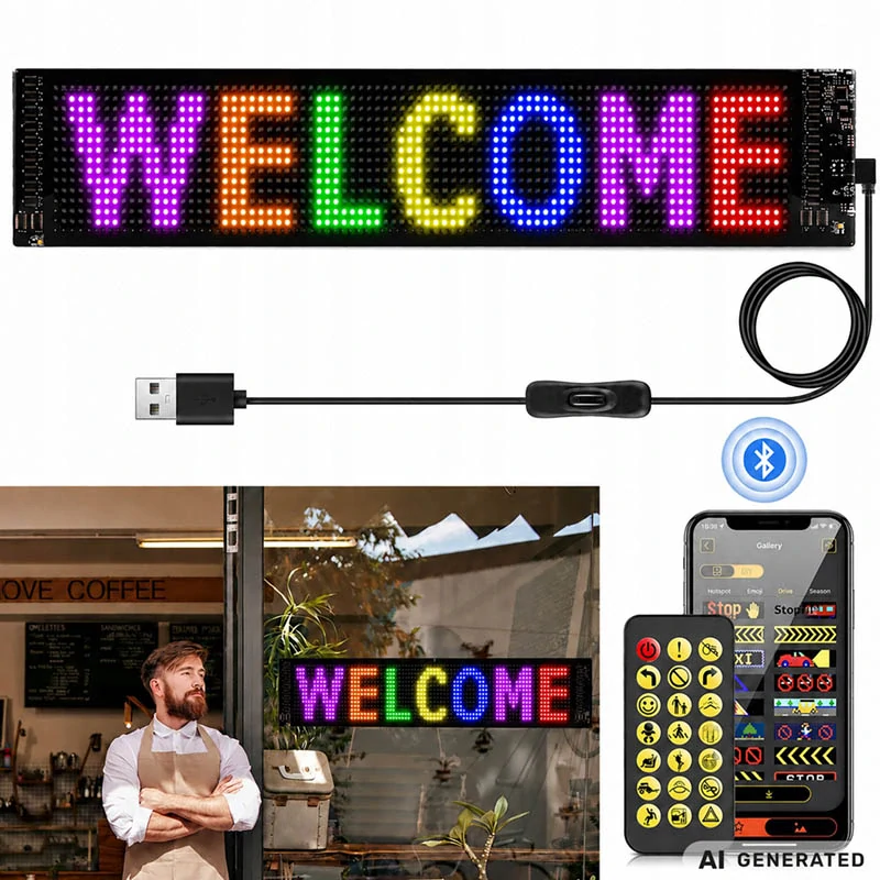 Programovateľný flexibilný LED panel 16 × 64 na sklo s aplikáciou