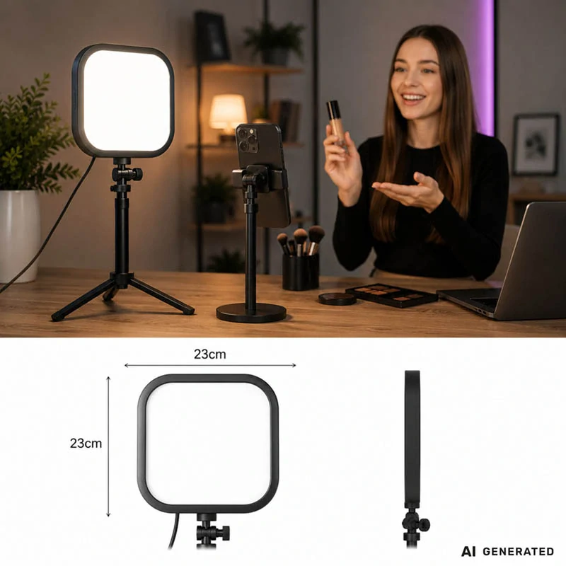 LED panelové svetlo 23 × 23 cm na natáčanie, fotenie a make-up