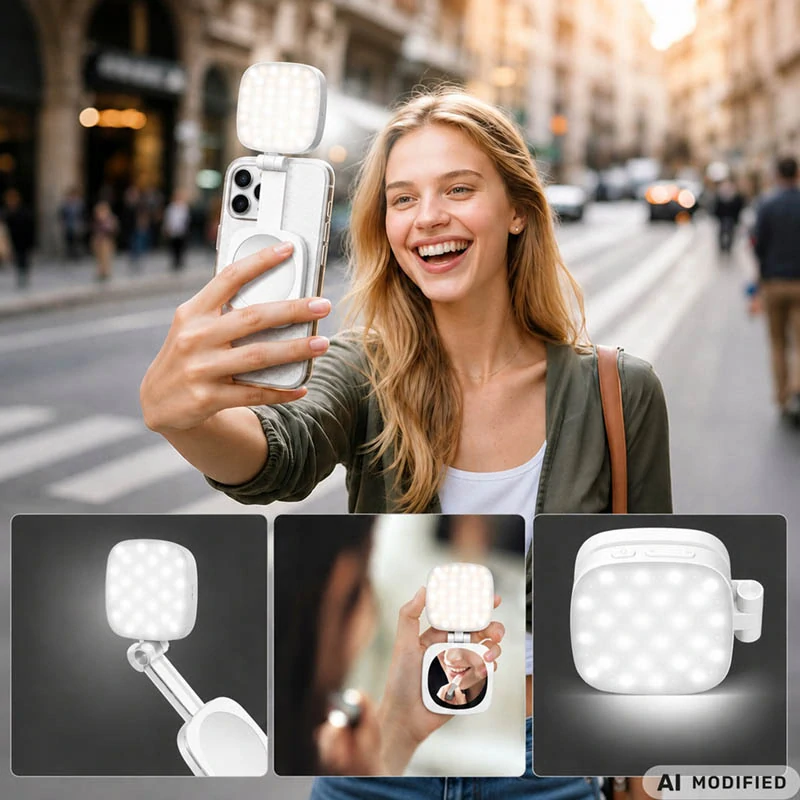 Magnetická LED lampička na telefón s MagSafe a zrkadielkom