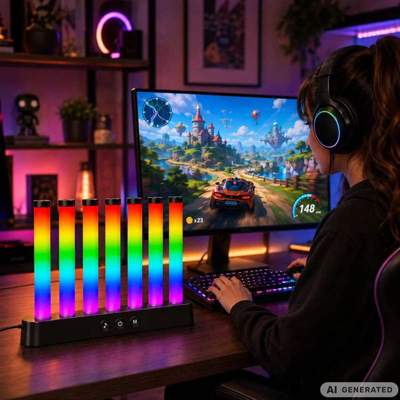 Hudobná RGB LED lampa Equalizer so 7 svetelnými stĺpcami