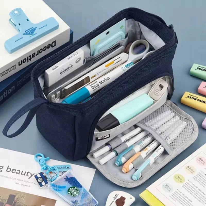 Čierny školský peračník s organizérom a viacerými priehradkami