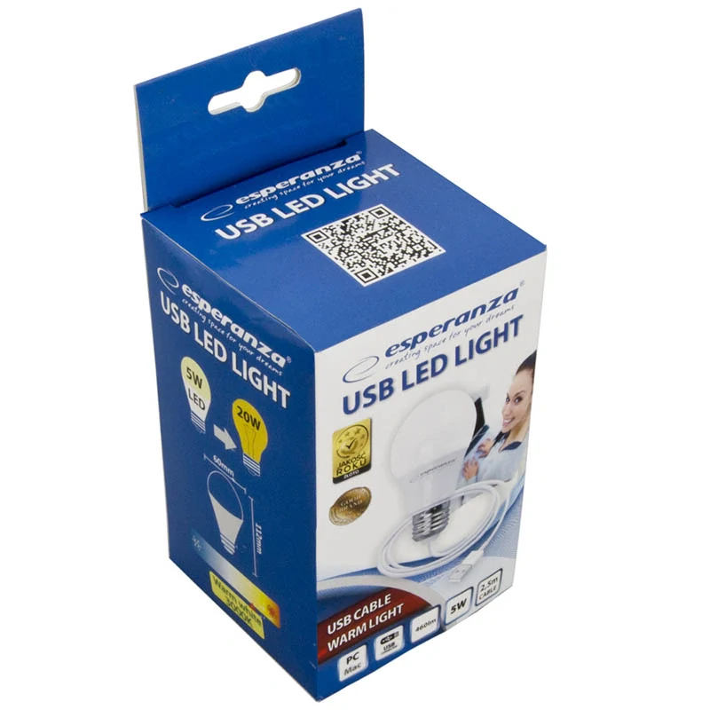 USB LED žiarovka Esperanza 5 W s káblom 2,5 m