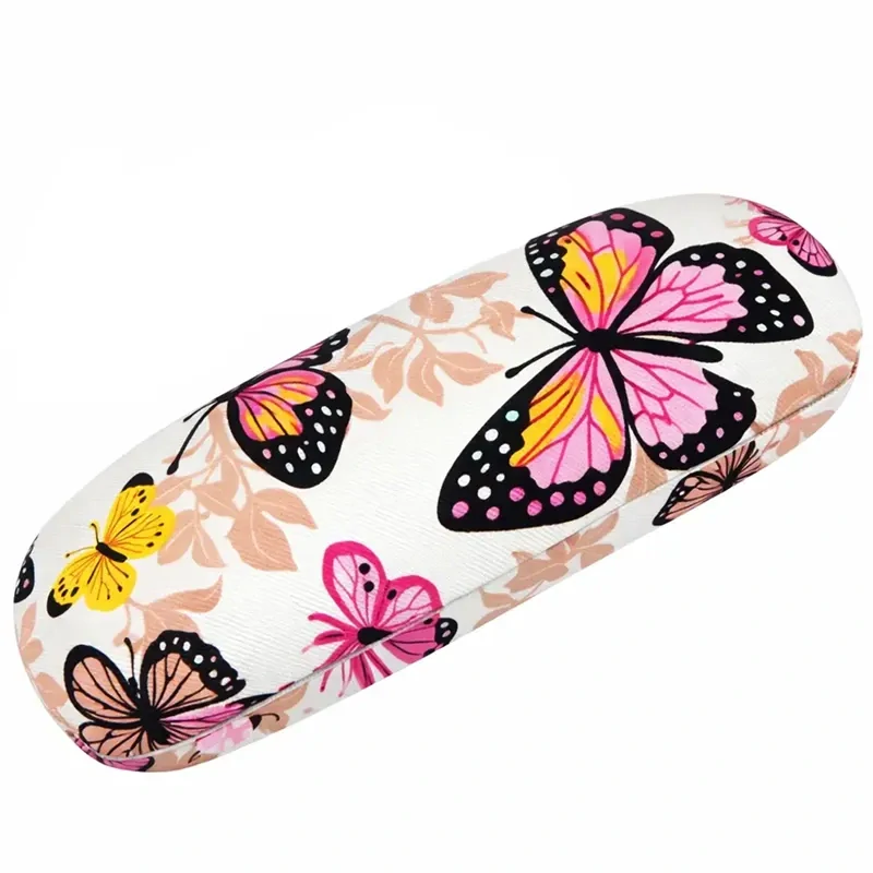 Pevné puzdro na okuliare 16 × 6 cm Motýle – biele