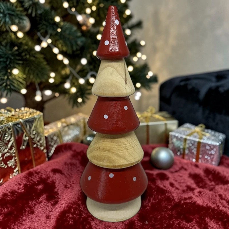 Drevený vianočný stromček červený 15 cm